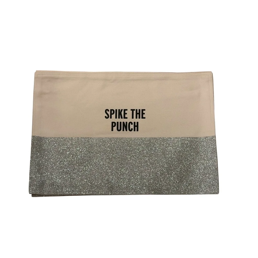 Kate Spade New York Spike The Punch Placemats Set of 4 Silver Glitter Cream New